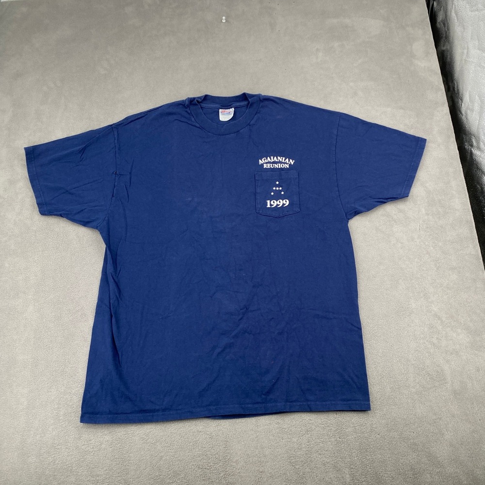Vintage Hanes Beefy-T Agajanian Reunion 2000 Pocket T-Shirt Navy XXL Y2K Space